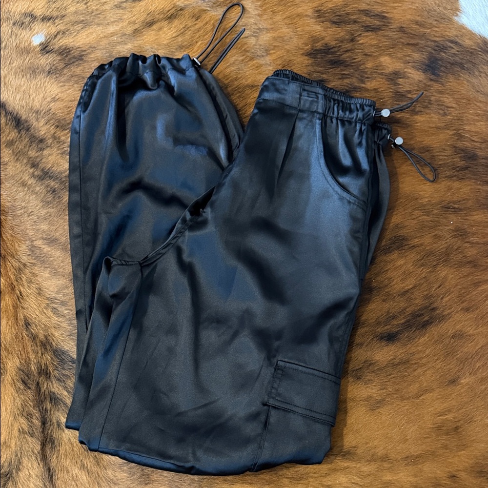 Women's Black Satin Jogger Pants
